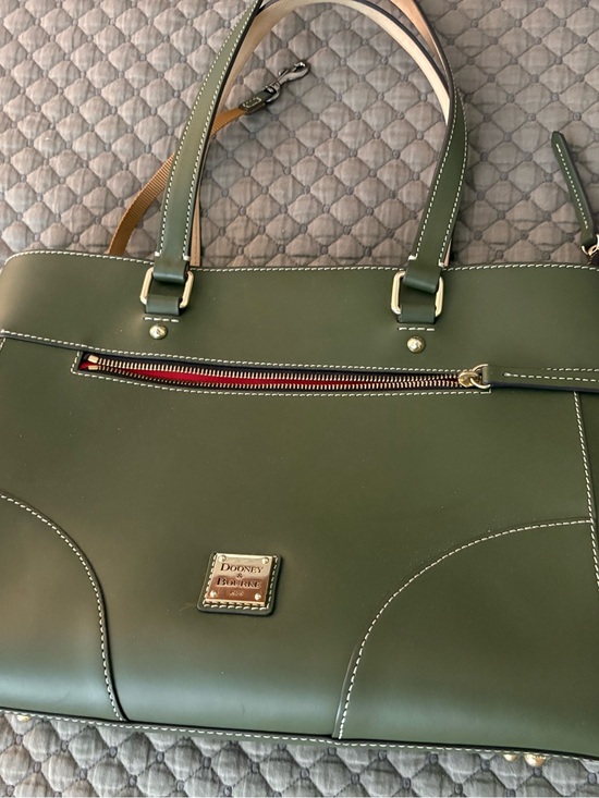 Dooney & Bourke Handbags - Dooney & Bourke Olive Green Leather Tote with Contrast Stitching